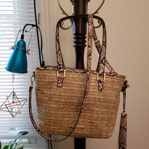 Steve Madden Straw Faux Python Snake Tote